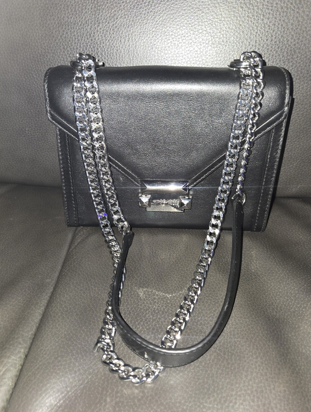 MK Black Leather Chain Shoulder Bag